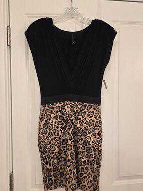 Zinga Black & Leopard Print Colorblock Dress Size M – NWT